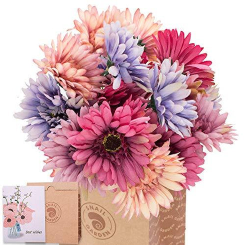 4 Colors Silk Gerbera Artificial Daisies flowers with 1 Vase Kraft Paper Bag